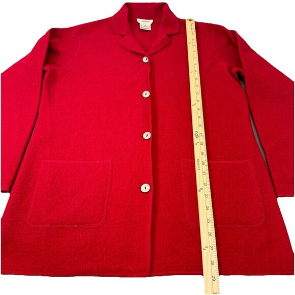 Talbots Red Boiled Wool Jacket Coat Sz Medium Lightweight 4 Button Pockets Scarf - Picture 14 of 16